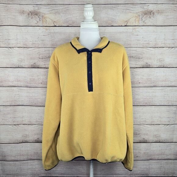 Vintage Men's L.L. Bean Regular Trail Model Fleece Snap Pullover XL 90s Yellow - Picture 1 of 8